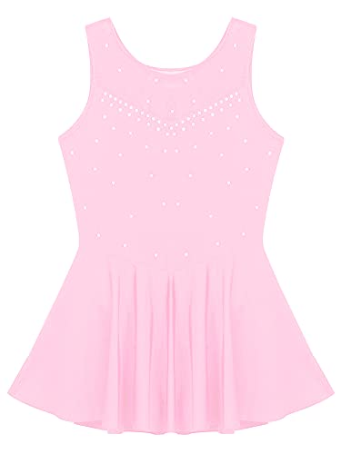 IEFIEL Maillot de Danza Ballet para Niña Vestido Brillante de Gimnasia Ritmica Niña Sin Manga Vestido de Patinaje Artistico Disfraz Bailarina Niña Rosa 9-10 años