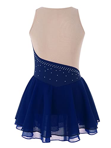 IEFIEL Maillot Patinaje Artístico Niña Vestido Brillante de Danza Ballet Maillot con Falda de Gimnasia Ritmica Disfraz Bailarina Niña S Azul Oscuro 12 años