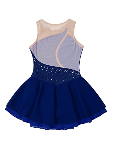 IEFIEL Maillot Patinaje Artístico Niña Vestido Brillante de Danza Ballet Maillot con Falda de Gimnasia Ritmica Disfraz Bailarina Niña S Azul Oscuro 12 años