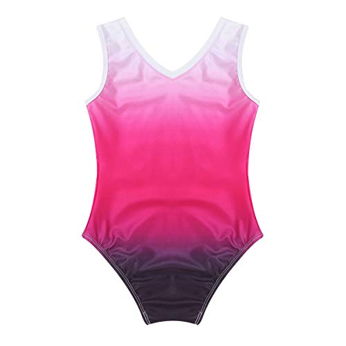 IEFIEL Maillot Sin Manga de Patinaje Artistico Niña Maillot Elástico de Gimnasia Ritmica Body Ajustado de Danza Clásica Rosa Oscuro 12 años