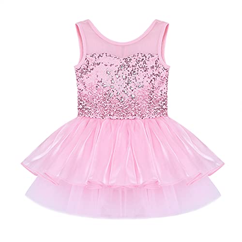 IEFIEL Vestido de Danza Ballet Niña Vestido Princesa de Patinaje Artistico Sin Manga Maillot Tutú de Danza Clásica Disfraz de Bailarina Niña 3-14 años Rosa 14 años