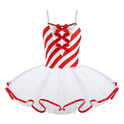 IEFIEL Vestido de Danza Ballet para Niña Maillot Lentejuelas Tutú de Patinaje Artistico Vestido Sin Manga de Danza Clásica Disfraz Bailarina Niña T Rojo 9-10 años