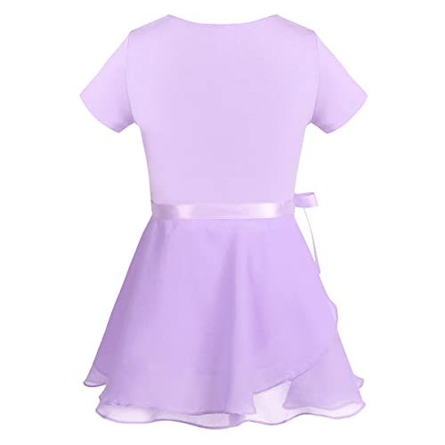 IEFIEL Vestido de Danza Ballet para Niña Maillot Manga Corta con Falda Corta de Danza Moderna Disfraz de Bailarina Niña Vestido de Patinaje Artistico Morado 5-6 años