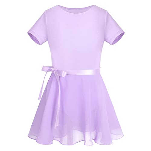IEFIEL Vestido de Danza Ballet para Niña Maillot Manga Corta con Falda Corta de Danza Moderna Disfraz de Bailarina Niña Vestido de Patinaje Artistico Morado 5-6 años