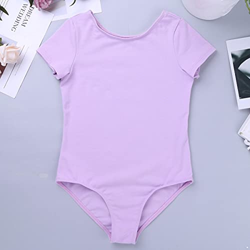 IEFIEL Vestido de Danza Ballet para Niña Maillot Manga Corta con Falda Corta de Danza Moderna Disfraz de Bailarina Niña Vestido de Patinaje Artistico Morado 5-6 años