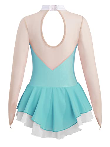 IEFIEL Vestido Manga Larga de Patinaje Artistico para Niña Vestido Lentejuela de Gimnasia Ritmica Vestido Princesa de Danza Ballet Niña 4-14 años V Azul 9-10 años