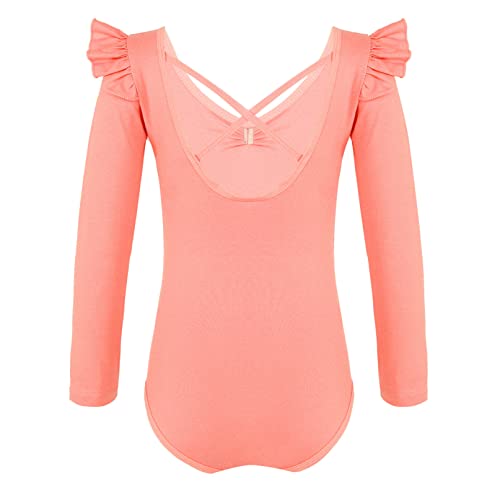 iiniim Maillot de Danza Ballet Niña Mono Deportivo Gimnasia Infantil Leotardo Clásico Bodies Elástico Niña Mangas Largas Ropa Deporte Nude Yoga Fitness Una Pieza Naranja Rosa 5-6 años