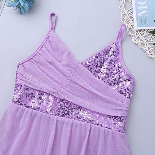 iiniim Vestido Drapeado Danza Ballet Maillot Lentejuelas Brillante Tutú Falda Tulle Irregular Leotardo Princesa Body Clásico Tutú Princesa Infantil Actuación Fiesta Carnaval Lavanda 10-12 años