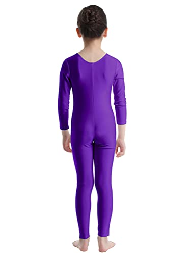 inhzoy Mono de Danza Ballet para Niña Manga Larga Elástico Maillot Leotardo de Gimnasia Rítmica Jumpsuit Patinaje Artístico Ropa Deporte Yoga Fitness Morado 5-6 años