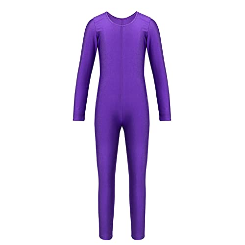 inhzoy Mono de Danza Ballet para Niña Manga Larga Elástico Maillot Leotardo de Gimnasia Rítmica Jumpsuit Patinaje Artístico Ropa Deporte Yoga Fitness Morado 5-6 años