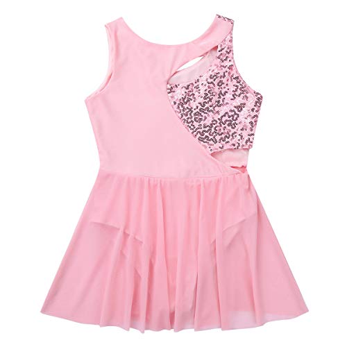 inhzoy Vestido de Danza Clásica para Niña Asimétrico Maillot de Gimnasia Rítmica con Falda Tutú Leotardo Body de Baile Patinaje Disfraz de Bailarina Fiesta Rosa 6 años
