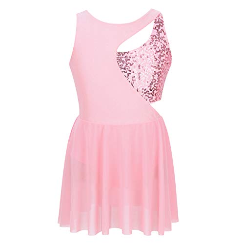 inhzoy Vestido de Danza Clásica para Niña Asimétrico Maillot de Gimnasia Rítmica con Falda Tutú Leotardo Body de Baile Patinaje Disfraz de Bailarina Fiesta Rosa 6 años