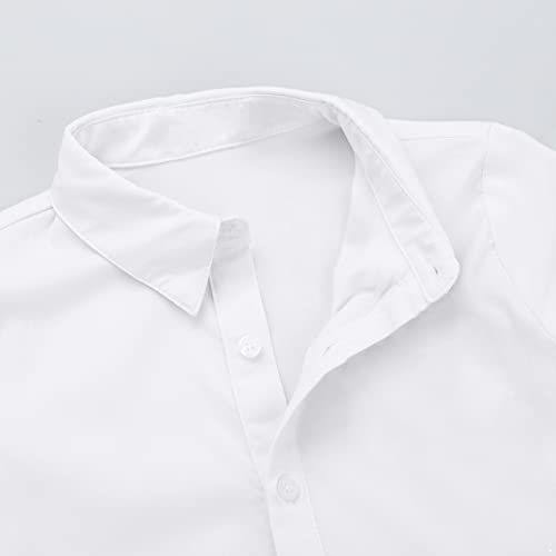 inlzdz Profesional Mailot de Danza Latino para Niños Body Camisa de Algodón Manga Larga Cuello con Corbada Traje Formal para Latin Moderno Baile Fiesta Ceremonia Dancewear Chicos Blanco 12