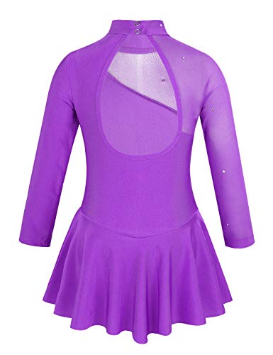 inlzdz Vestido de Patinaje Artistico Niñas Manga Larga Mailot de Ballet Leotardo de Gimnasia Ritmica de Gasa Body de Danza con Falda de Bailarina Dancewear Morado 10 años