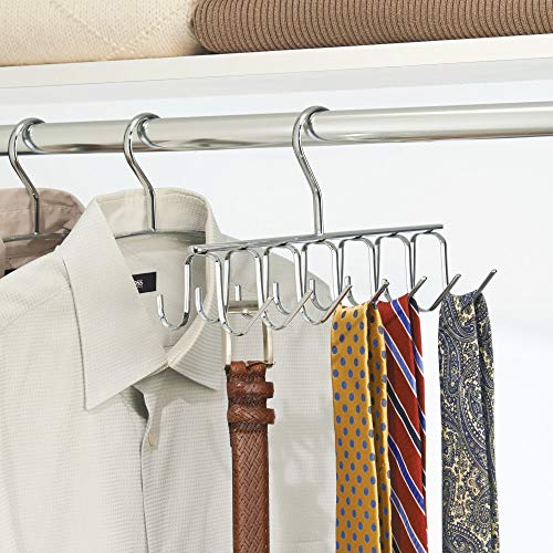 InterDesign Axis Organizador de corbatas, colgador de metal cromado con 14 ganchos para organizar cinturones y corbatas, plateado