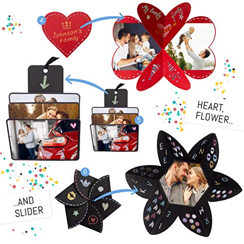 Int!rend Caja Sorpresa Explosiva con Álbum de Fotos de Bricolaje 5 Plantillas - Regalo Personalizado para Ocasiones Especiales - Cajas Originales para Regalos Amigas o Cumpleaños