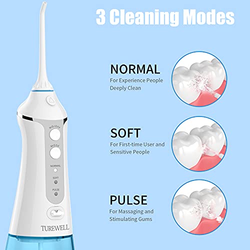 Irrigador Dental Profesional, 300ml Irrigador Bucal Portátil USB Recargable Impermeable IPX7 y 3 Modos con 4 Boquillas Multifuncionales para Familia y Viajar