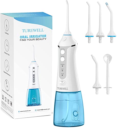 Irrigador Dental Profesional, 300ml Irrigador Bucal Portátil USB Recargable Impermeable IPX7 y 3 Modos con 4 Boquillas Multifuncionales para Familia y Viajar