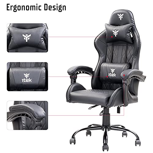 Itek Gaming Chair Rhombus PF10, Cloruro de polivinilo, Negro, Normale