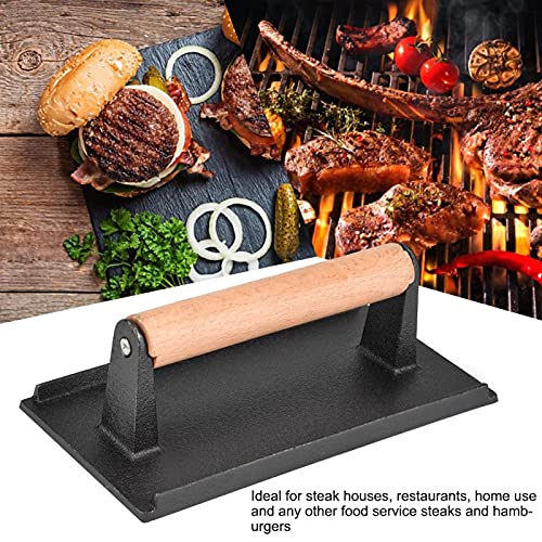 Jacksking Prensa de Tocino de Hierro Fundido, Peso de Filete Comercial Mango de Madera Parrilla de Tocino Prensa de Hamburguesa Prensa de Queso Prensa de Plancha Cocina Carne Peso