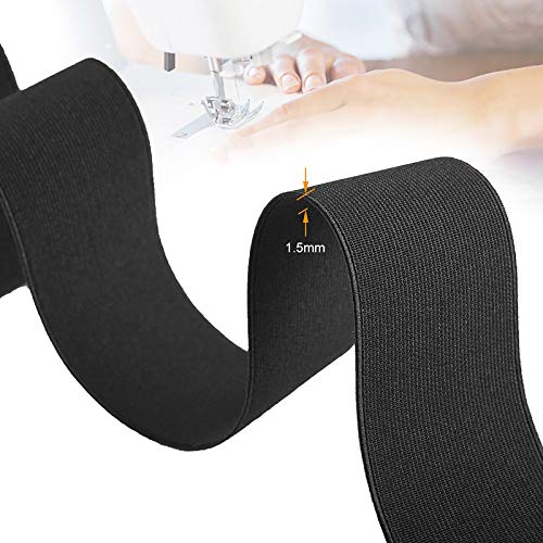 Jalan Bandas elásticas de Estiramiento Fuerte de 50 mm, Correa elástica para Coser Tejer, Manualidades de Bricolaje, 6 Metros, Negro
