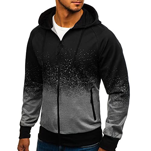 JELLYB Deportiva Chaqueta Hombre Primavera Otoño Juvenil Tendencia Rayas Empalme/Coincidencia Color Hombre Transición Chaqueta Ajustado Cardigan Irregular Dobladillo Sudadera Capucha AS-Grey 3XL