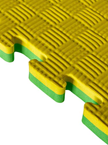 JOWY Estructura Packs Tatami Puzzle para Gimnasio Artes Marciales Judo | Suelo Tatami Profesional 1mx1mx25mm Acabado 5 Líneas (Amarillo/Verde, Cantidad a Elegir)