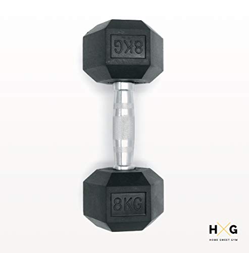 JOWY Mancuernas hexagonales ergonómicas de 8kg con empuñadura de Cromo y Revestimiento de Caucho Que Evita daños en el Suelo. 2 Unidades.