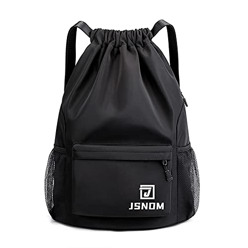 JSNOM Mochila Cuerdas Hombre Bolso Casual： Mochilas de Tela Cuerda Bolsa Gimnasio con Cordón Deporte Talega Saco Playa Para Viajes Deportiva Yoga Grande Gymsack Para Unisex Mujer (Negro)