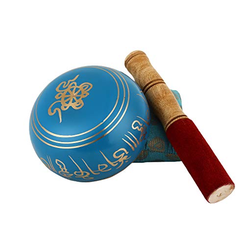 Juego de cuenco de meditación tibetana Om Mani, cojín y mazo de Zap Impex®, azul, 10,2 cm