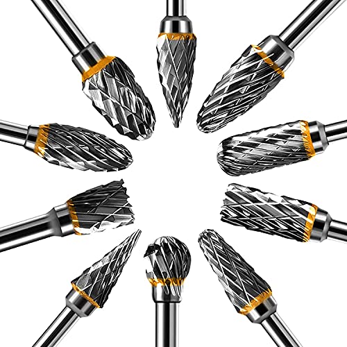Juego de fresas giratorias de tungsteno para herramienta giratoria, 10 piezas de vástago de 1/8" adaptables a herramienta giratoria para tallado de carpintería de bricolaje, pulido de metales, grabado