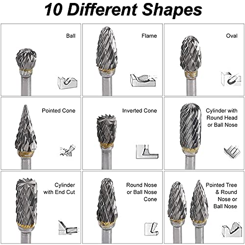 Juego de fresas giratorias de tungsteno para herramienta giratoria, 10 piezas de vástago de 1/8" adaptables a herramienta giratoria para tallado de carpintería de bricolaje, pulido de metales, grabado