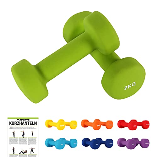 Juego de mancuernas neopreno 0,5 - 5 kg par con póster de ejercicios | Mancuernas, Pesas