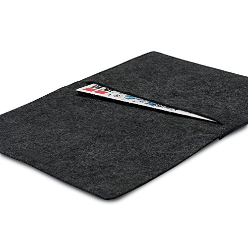 KANVASA Funda Ordenador 11-11.6 y 12 Pulgadas Fieltro para Nuevo MacBook Air (2018) MacBook Pro 13 Surface Pro 3 y 4 MacBook 12" DELL XPS 13 más - Bolso Portatil Estuche Antracita con Piel Negro