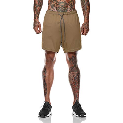 Kfnire Deporte Pantalones Cortos para Hombre, 2 en 1 Pantalones Cortos de Gimnasio con Forro de Bolsillo Incorporado Fitness Secado Rápido Transpirables Hombre Shorts Deportivos para Correr