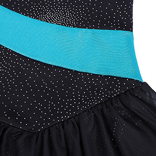 Kidsparadisy - Maillot con falda para niñas de 2 a 15 años, manga larga y sin mangas, con bandas arco iris, para gimnasia, baile y ballet, Infantil, color negro, tamaño 140(8-9T)