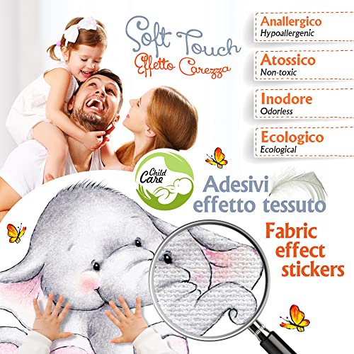 kina R00523 Pegatina Pared Suave Efecto Tejido Reposicionable Animales Globo aerostático Decoración Pared Niño Bebé Habitación Infantil Papel Pintado Adhesivo