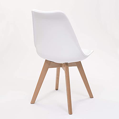 Kiona | Homely - Silla de Comedor - Day | Asiento de Polipropileno | Silla Diseño Nórdico | Respaldo Ergonómico | Patas Madera de Haya | Silla para Comedor, Dormitorio, Cocina | Color Blanco