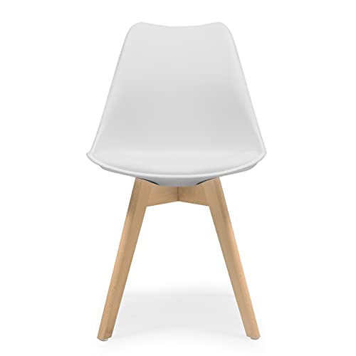 Kiona | Homely - Silla de Comedor - Day | Asiento de Polipropileno | Silla Diseño Nórdico | Respaldo Ergonómico | Patas Madera de Haya | Silla para Comedor, Dormitorio, Cocina | Color Blanco