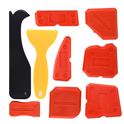 Kuuqa 9 Piezas Sellador de Silicona Herramientas de Acabado Suavizante Kit de Herramientas para Calafateo para Cocina Baño Sellado de Piso, Rojo
