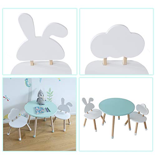 KYWAI-Juego de Mesa y Dos sillas Infantiles Muebles para niños De Madera Color Blanco Mesa pequeña Redonda Estilo nordico Escritorio Infantil Dormitorio