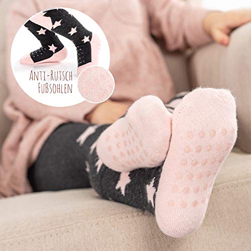 Laloona Baby - Leotardos para gatear con suela ABS - Leotardos antideslizantes con puntos para niños - Estrellas Gris/rosa (74/80 (6-12 meses))