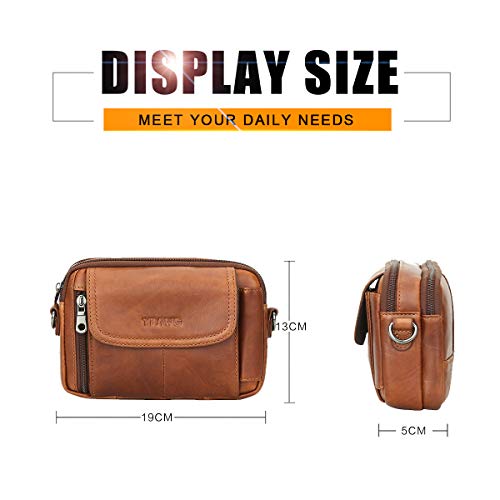 Leathario Bolso Cinturón de Cuero Riñonera para Hombre-Pequeña Bolsa de Bandolera-Funda para 4~6 Pulgada Phone (Marrón Amarillo)
