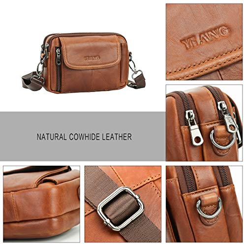 Leathario Bolso Cinturón de Cuero Riñonera para Hombre-Pequeña Bolsa de Bandolera-Funda para 4~6 Pulgada Phone (Marrón Amarillo)
