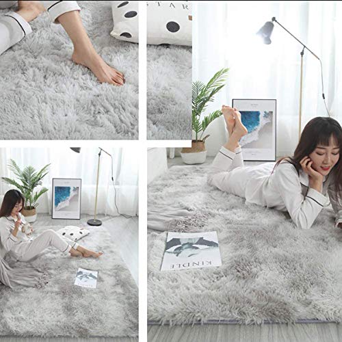 Leesentec Alfombra Salón Grande Suaves para Dormitorio Alfombras Antideslizante y Esponjosa para Sala de Estar Alfombras Peludas Grande (Gris Blanco, 135 * 185cm)