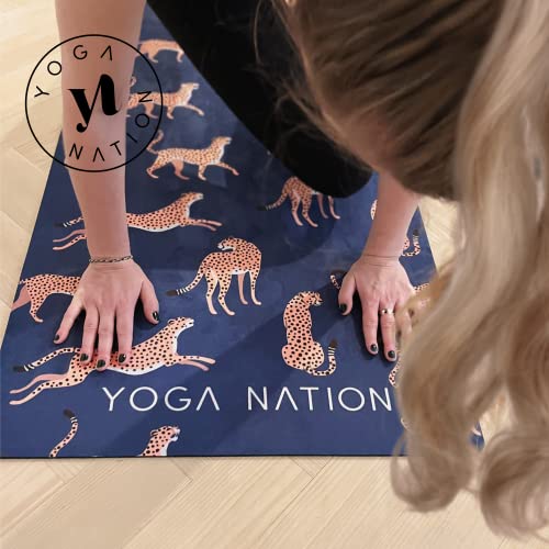 Leo Blue Premium - Esterilla de yoga de microfibra natural de caucho natural, antideslizante, para bikram, Ashtanga, barre, fitness, pilates y gimnasia [184 x 61 x 0,4]