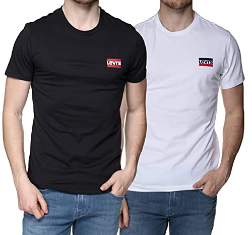 Levi's 2pk Crewneck Graphic Camiseta, Multicolor (2 Pack Sw White/Mineral Black 0000), X-Large (Pack de 2) para Hombre
