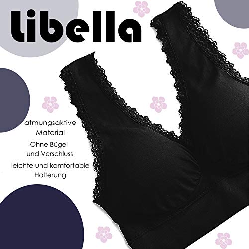 Libella Pack de 3 Sujetador Deportivo sin Costuras de 3 Piezas Sujetador de Yoga con Almohadillas Removibles para Mujeres Ultra-Lift de Komfort- BH Negro Beige Blanco 3747 S/M