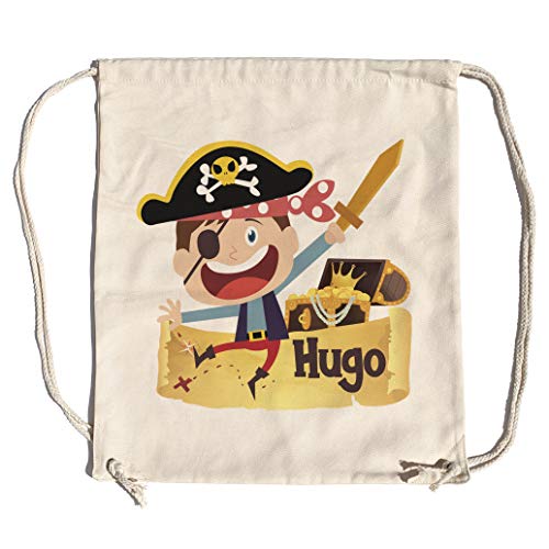 LolaPix Mochila Saco Infantil Personalizada con Nombre. Mochila de Cuerdas Personalizada niño para la Vuelta al Cole. Mochila Saco Kids. Tesoro Pirata
