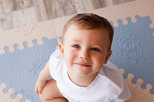LuBabymats - Alfombra puzzle infantil para bebés de Foam (EVA), suelo extra acolchado para niños, color azul y beige
